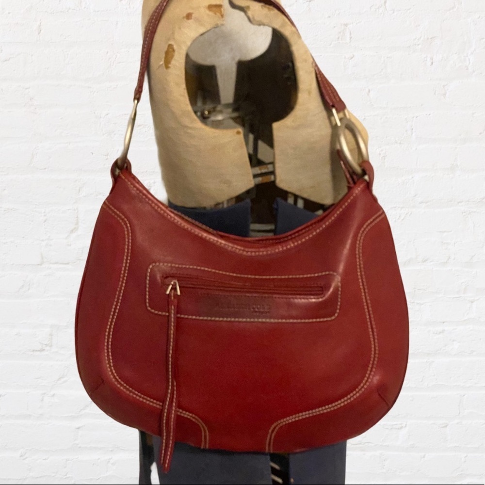 Kenneth Cole Red Leather Hobo Shoulder Bag Purse